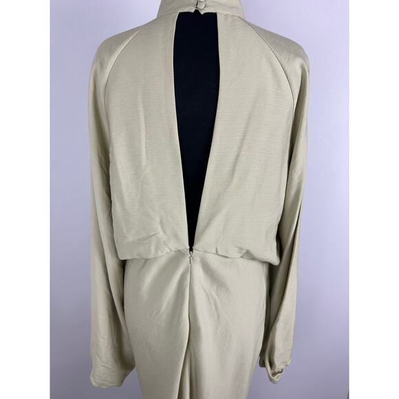 NWOT Asos Designs Size 12 High Neck Plunge Maxi Dress Blouson Sleeves Soft Green - Picture 8 of 13
